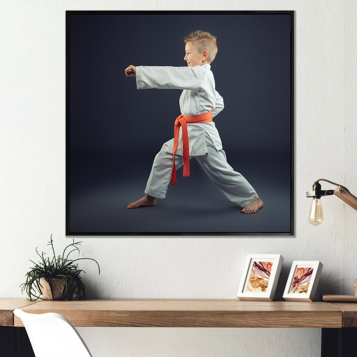 Martial Arts Karate Child Orange Belt Training Studio - Martial Arts Canvas Wall Art