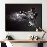 Karate Girl Mid Air Kick - Martial Arts Canvas Wall Art
