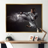 Karate Girl Mid Air Kick - Martial Arts Canvas Wall Art
