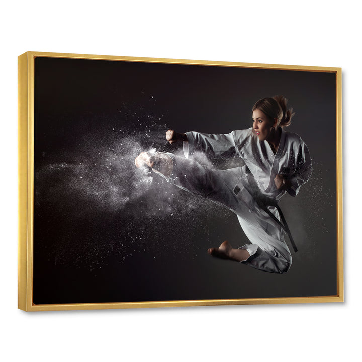 Karate Girl Mid Air Kick - Martial Arts Canvas Wall Art