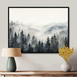 Grey Misty Morning Forest Horizon - Landscapes Canvas Wall Art