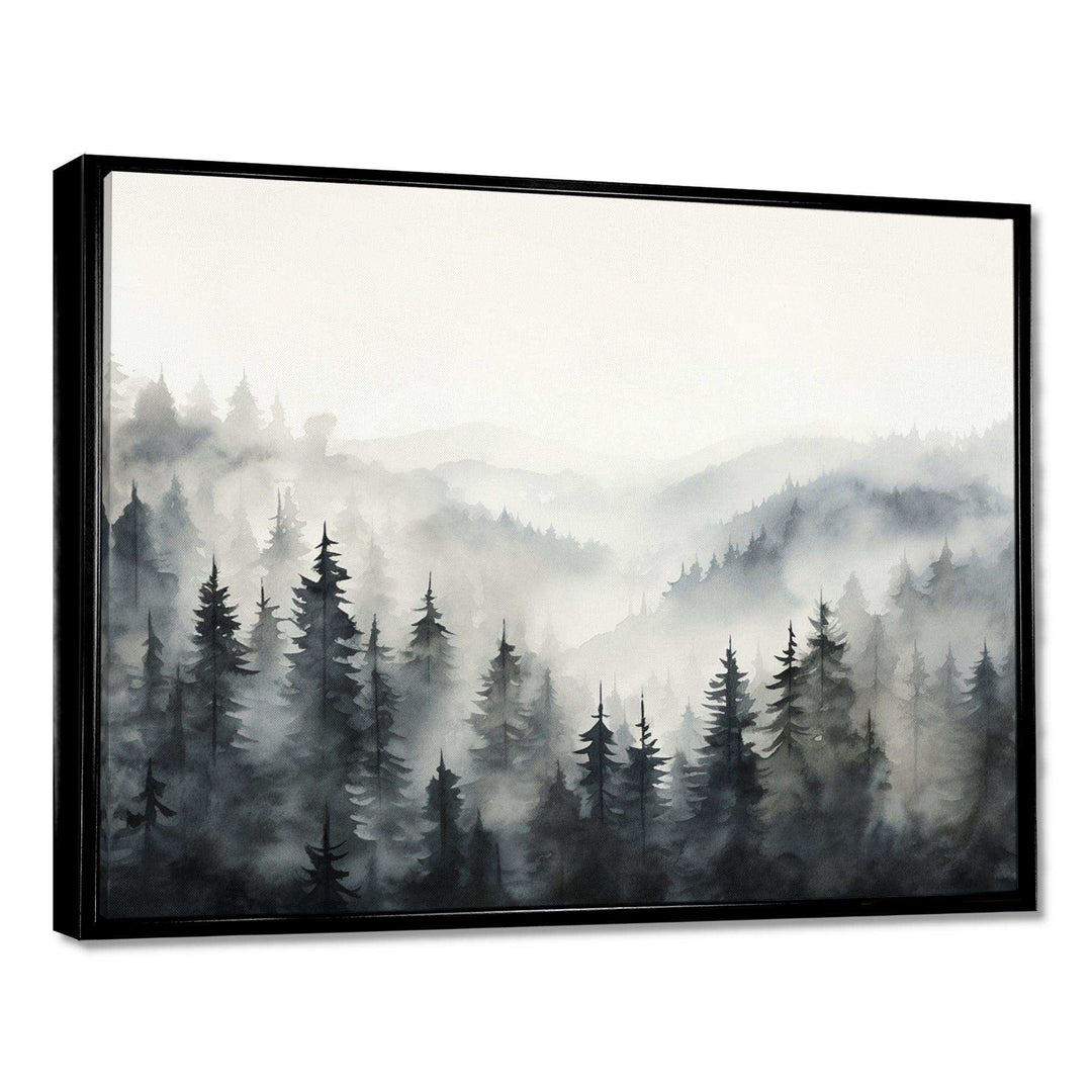 Grey Misty Morning Forest Horizon - Landscapes Canvas Wall Art
