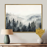 Grey Misty Morning Forest Horizon - Landscapes Canvas Wall Art