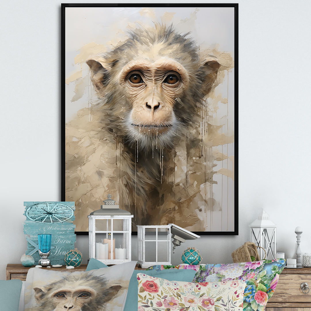 Minimalism Monkey Silhouette - Beige Monkey Wall Art