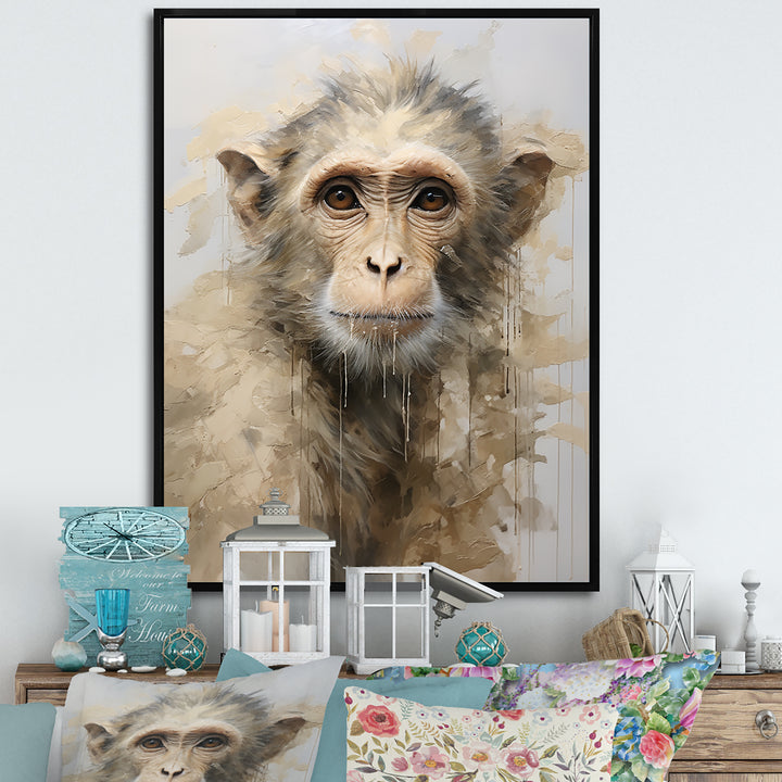 Minimalism Monkey Silhouette - Beige Monkey Wall Art