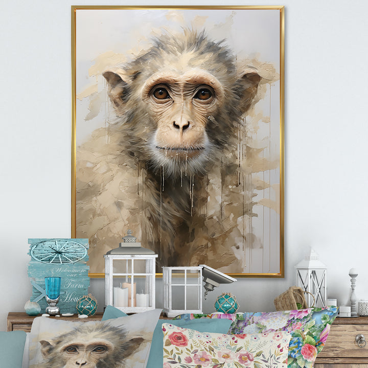 Minimalism Monkey Silhouette - Beige Monkey Wall Art