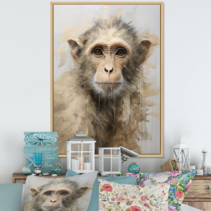 Minimalism Monkey Silhouette - Beige Monkey Wall Art