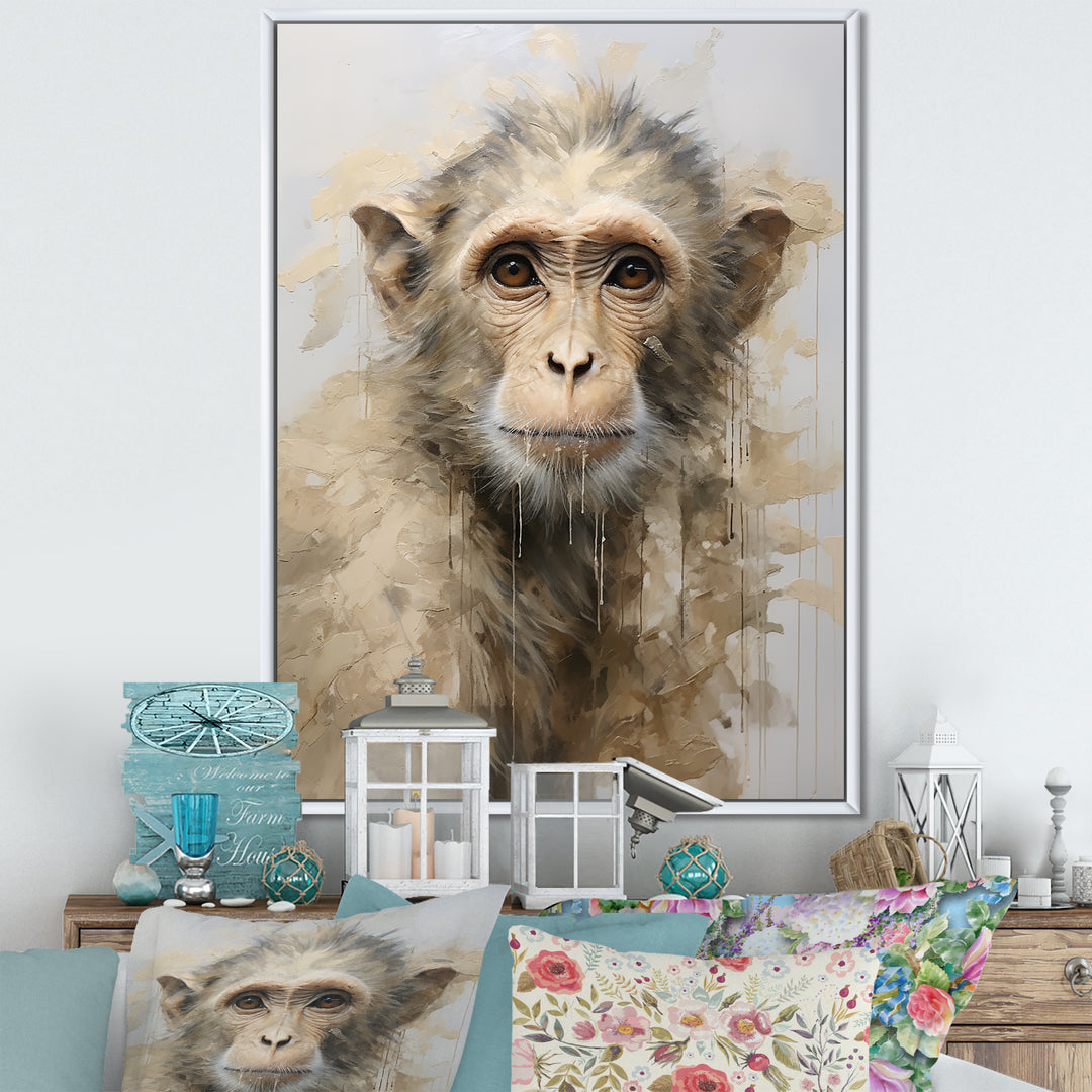 Minimalism Monkey Silhouette - Beige Monkey Wall Art