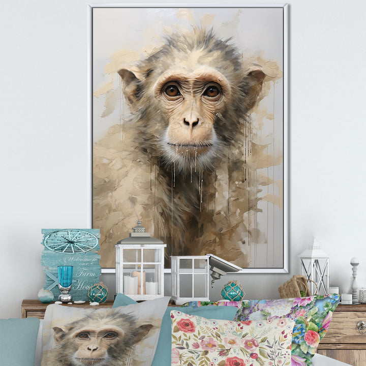 Minimalism Monkey Silhouette - Beige Monkey Wall Art