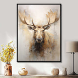 Beige And Gold Moose Portrait - Animals Canvas Wall Art