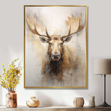 Beige And Gold Moose Portrait - Animals Canvas Wall Art