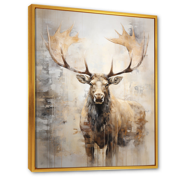 Majestic Beige Moose Portrait - Moose Framed Canvas Art