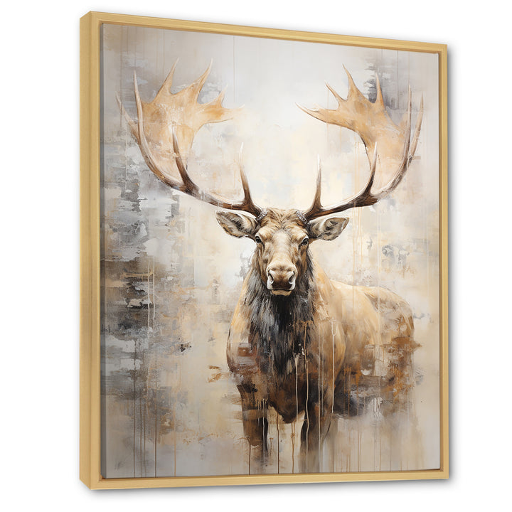 Majestic Beige Moose Portrait - Moose Framed Canvas Art