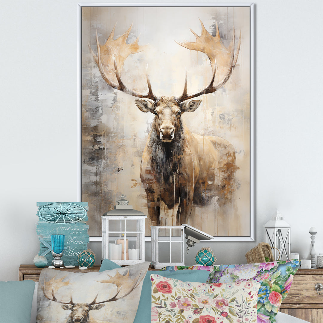 Majestic Beige Moose Portrait - Moose Framed Canvas Art