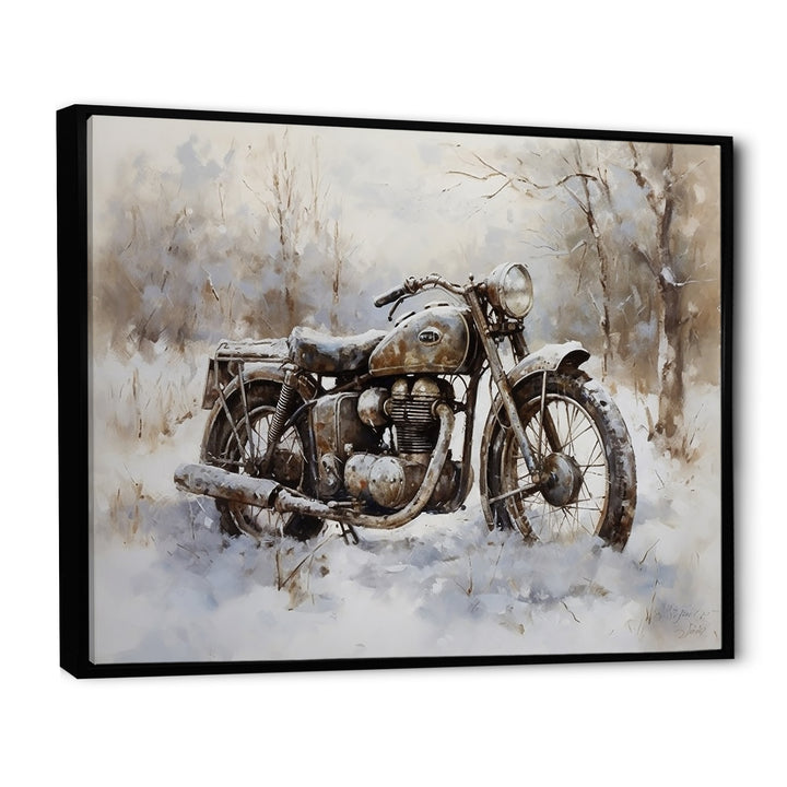 Old Rustic Bike In Winter - Motorcycle Canvas Wall Art