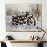 Old Rustic Bike In Winter - Motorcycle Canvas Wall Art