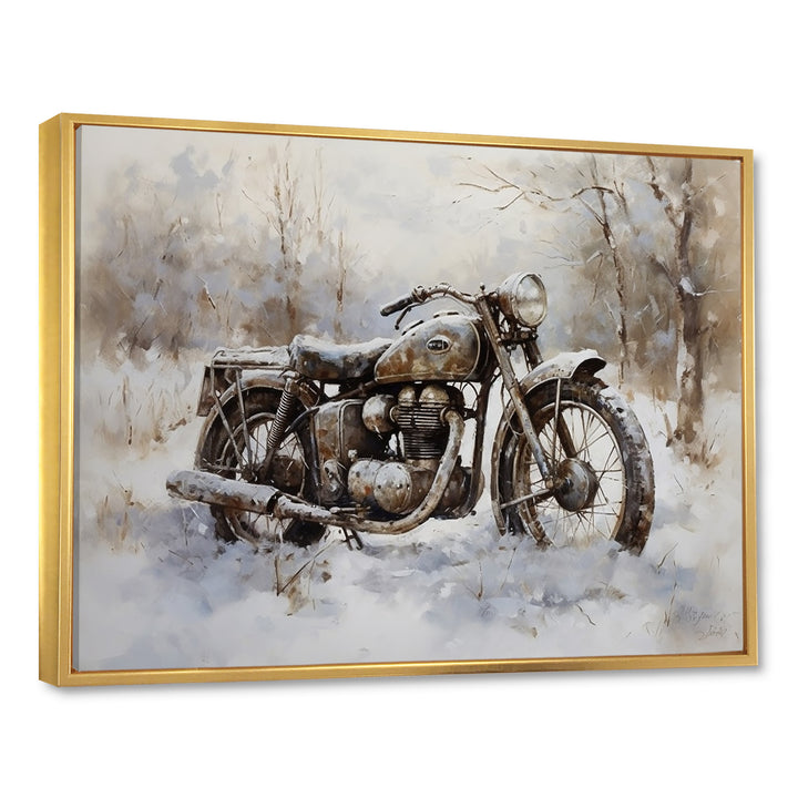 Old Rustic Bike In Winter - Motorcycle Canvas Wall Art