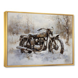 Old Rustic Bike In Winter - Motorcycle Canvas Wall Art