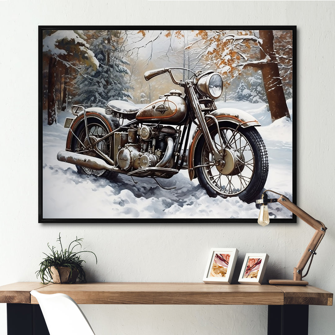 War Rustic War Bike In Winter - Motorcycle Canvas Wall Art