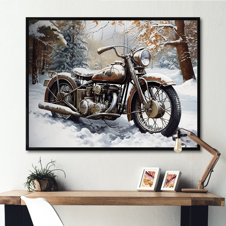 War Rustic War Bike In Winter - Motorcycle Canvas Wall Art