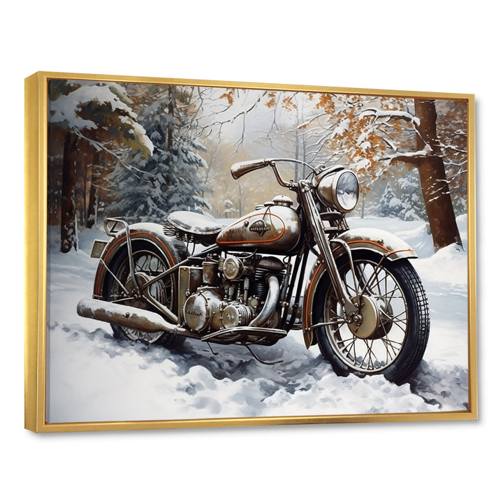 War Rustic War Bike In Winter - Motorcycle Canvas Wall Art