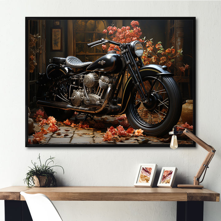 Noir Motorcycle Mystery - Motorcycle Canvas Wall Art