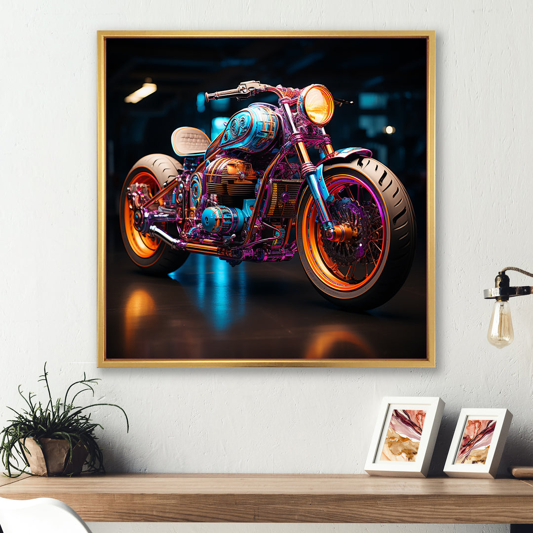 Pop Art Motor Cycle - Motorcycle Canvas Wall Art