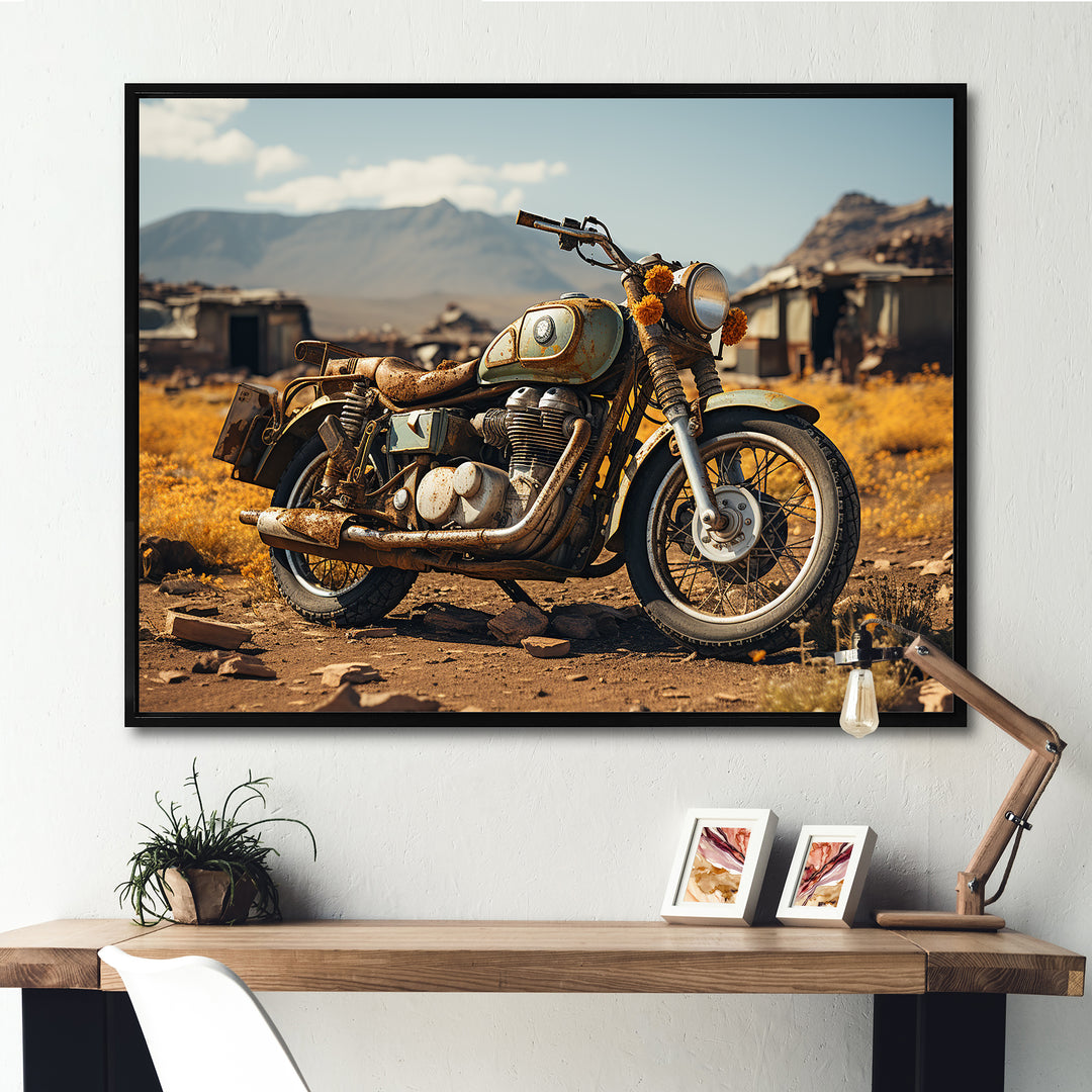 Rustic Adventure Motorcycle - Motorcycle Canvas Wall Art