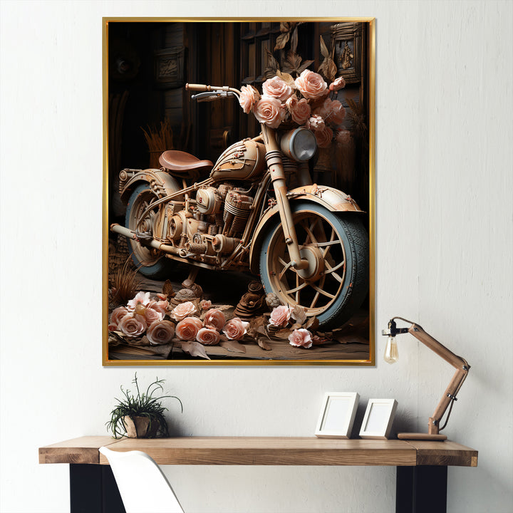 Rustic Adventure Flower Motorcycle - Motorcycle Canvas Wall Art