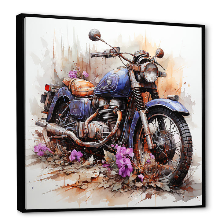 Watercolor Motorcycle Flower Path - Motorcycle Canvas Wall Art