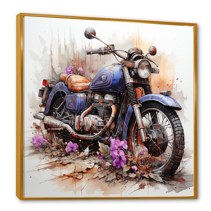 Watercolor Motorcycle Flower Path - Motorcycle Canvas Wall Art