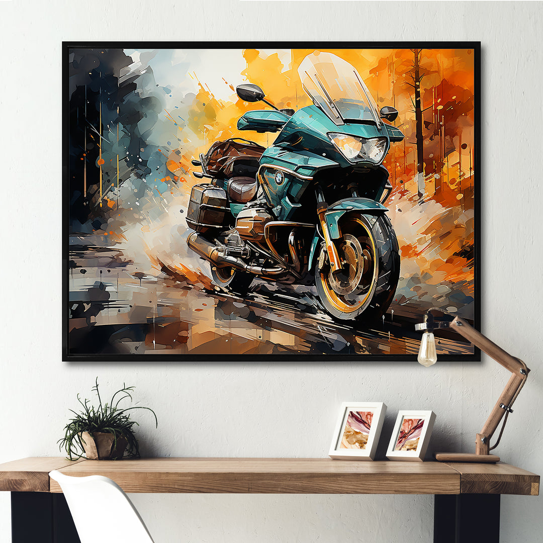 Watercolor Motorcycle Path - Motorcycle Canvas Wall Art