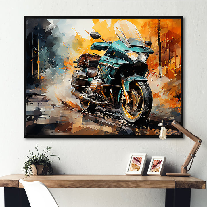 Watercolor Motorcycle Path - Motorcycle Canvas Wall Art
