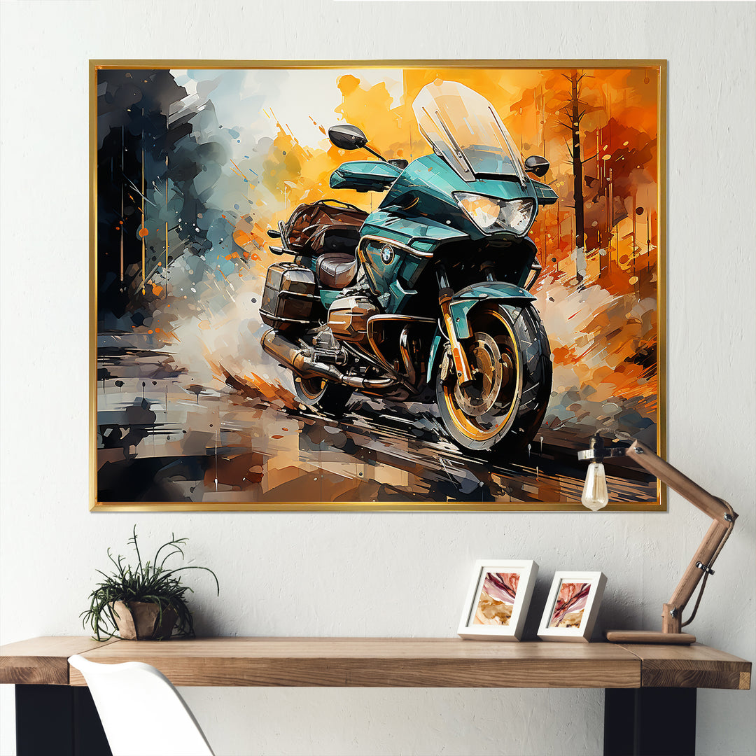 Watercolor Motorcycle Path - Motorcycle Canvas Wall Art