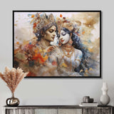 Hinduism Dry Watercolor Radha Krishnas Divine Wedding - Spiritual Canvas Wall Art