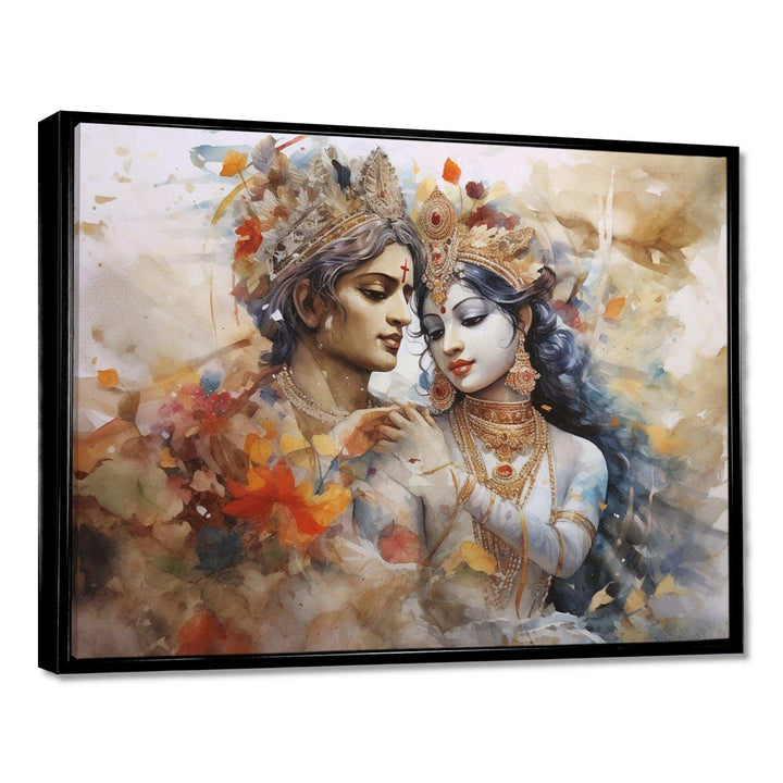 Hinduism Dry Watercolor Radha Krishnas Divine Wedding - Spiritual Canvas Wall Art