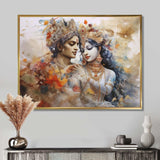 Hinduism Dry Watercolor Radha Krishnas Divine Wedding - Spiritual Canvas Wall Art