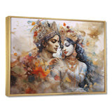 Hinduism Dry Watercolor Radha Krishnas Divine Wedding - Spiritual Canvas Wall Art