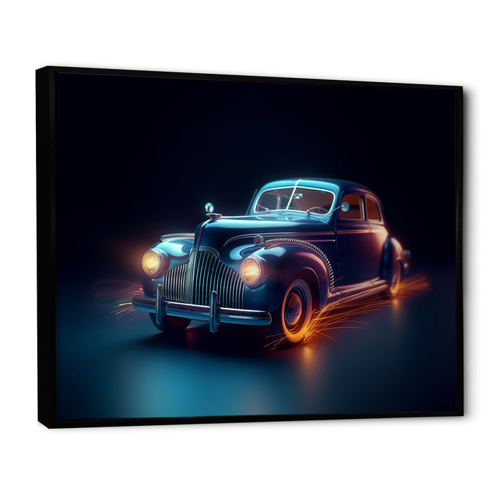 Neon Light Strips Indigo Vintage Car - Car Vintage Canvas Wall Art