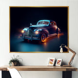 Neon Light Strips Indigo Vintage Car - Car Vintage Canvas Wall Art