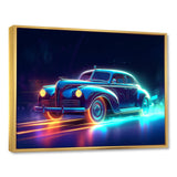Neon Light Strips Around Indigo Vintage Car - Car Vintage Canvas Wall Art