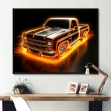 Neon Light Strips Orange Pickup Truck - Truck Pickup Canvas Wall Art