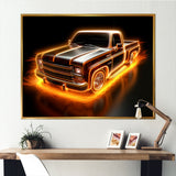 Neon Light Strips Orange Pickup Truck - Truck Pickup Canvas Wall Art