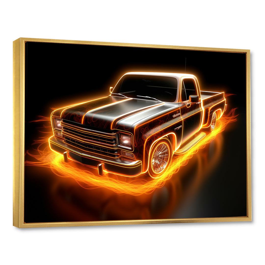 Neon Light Strips Orange Pickup Truck - Truck Pickup Canvas Wall Art
