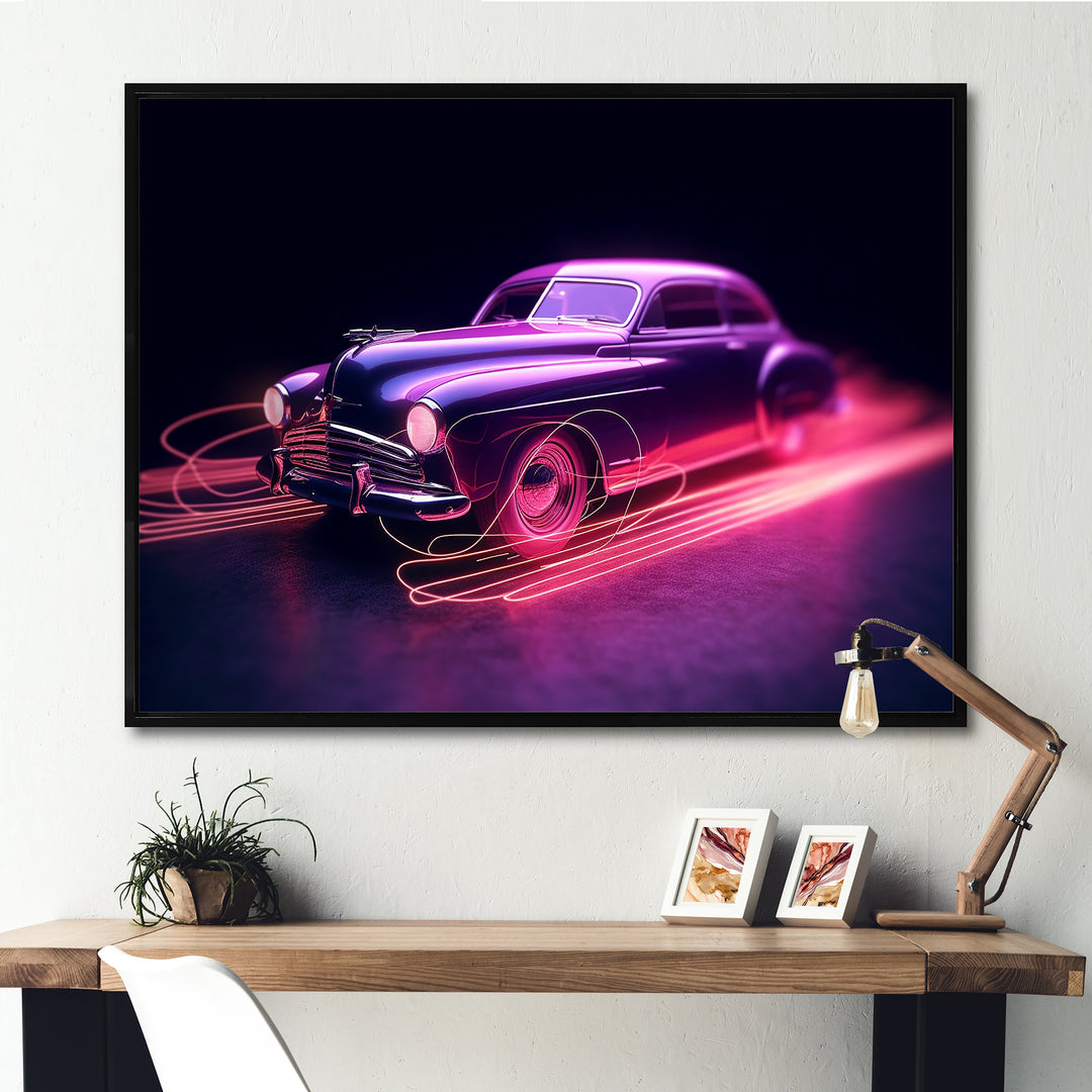 Neon Light American Muscle Car - Cars American Muscle Canvas Wall Art
