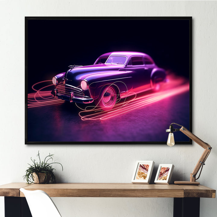 Neon Light American Muscle Car - Cars American Muscle Canvas Wall Art