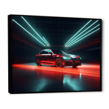 Neon Light Strips Around Red Sedan - Car/Van Canvas Wall Art