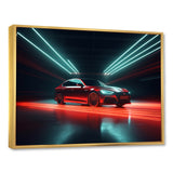 Neon Light Strips Around Red Sedan - Car/Van Canvas Wall Art