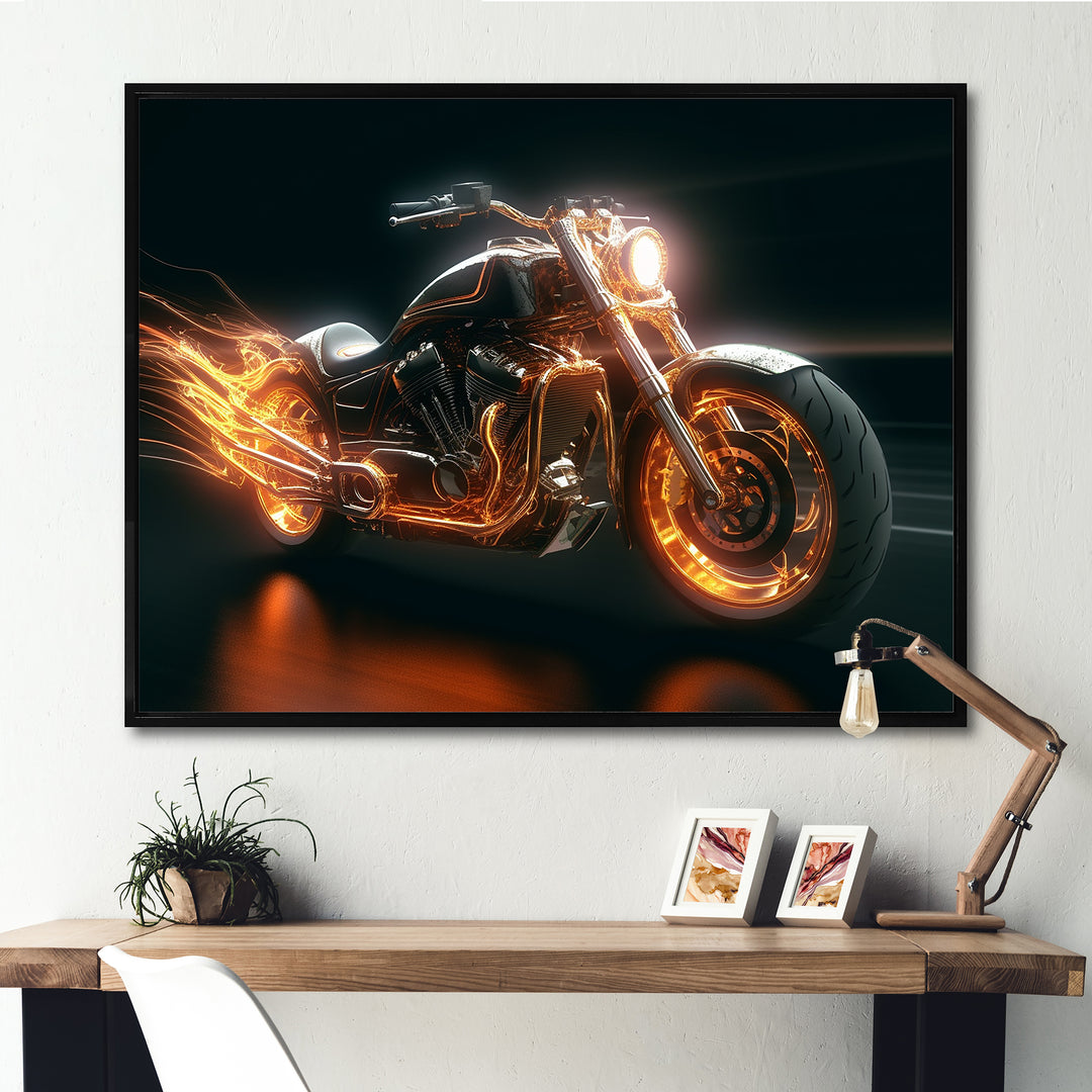 Neon Light Strips Motorcycle - Canvas Wall Art