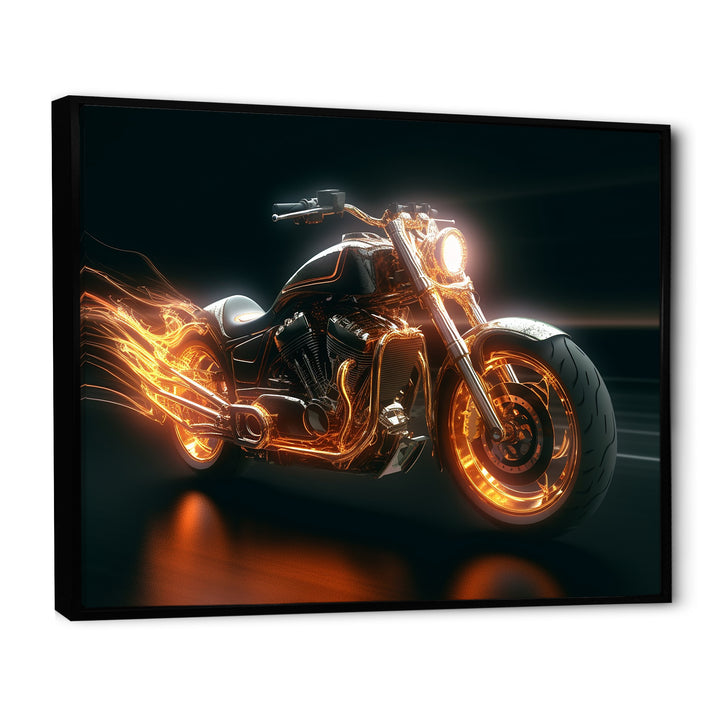 Neon Light Strips Motorcycle - Canvas Wall Art